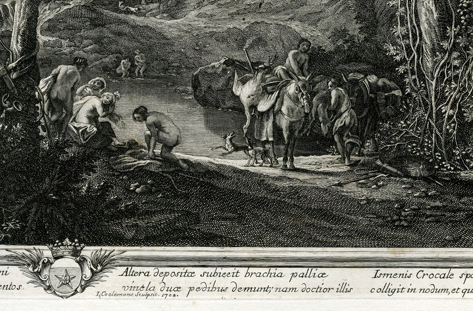 , Antique Master Print-FOREST LANDSCAPE-DIANA-NYMPHS-BATH-Coelemans-Immenraet-1767, Pictura Antique Prints