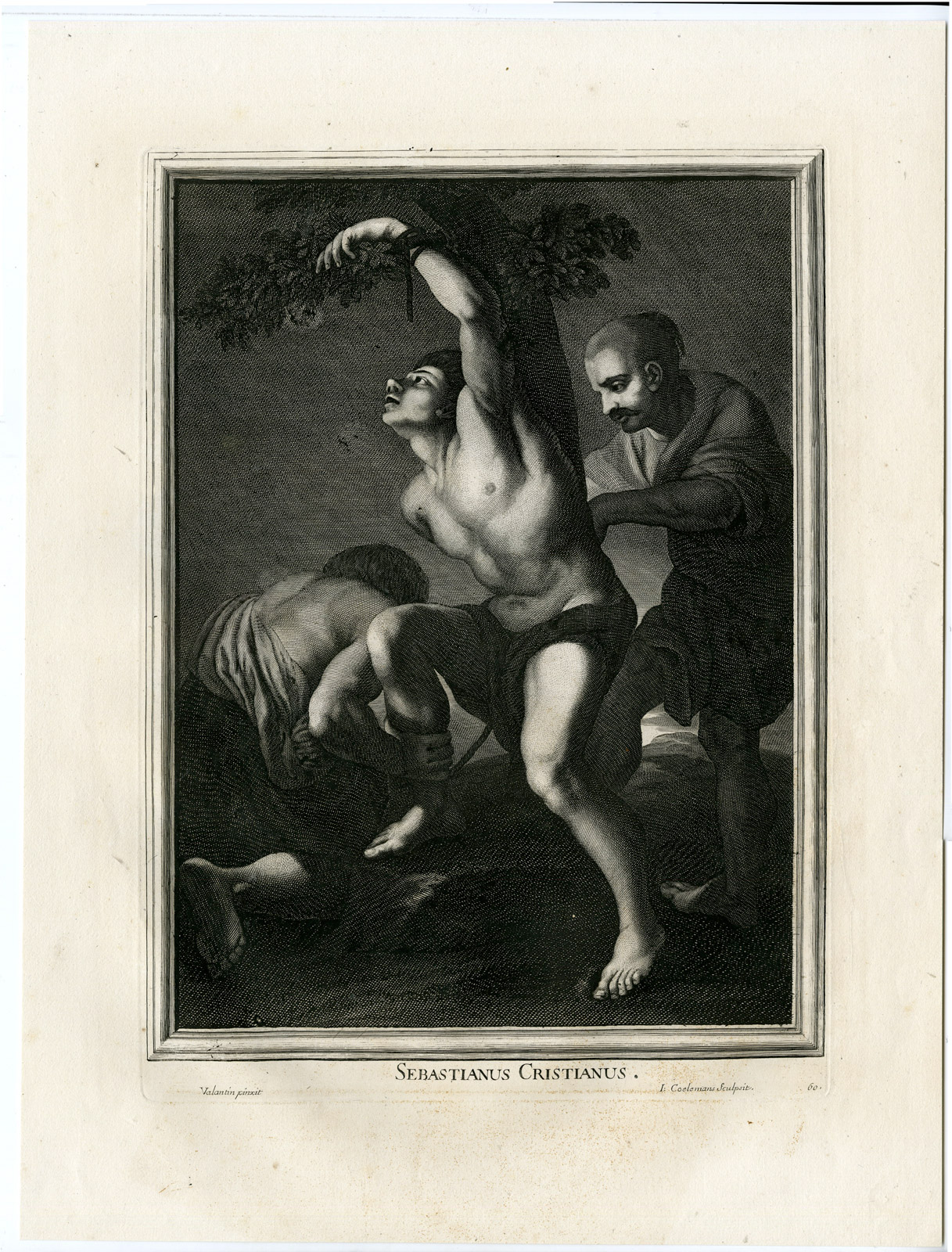 , Antique Master Print-SAINT SEBASTIAN-TORTURE-Coelemans-Valentin-1767, Pictura Antique Prints