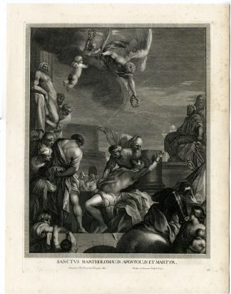 Antique Master Print-SAINT BARTHOLOMEW-APOSTLE-MARTYR-Coelemans-Bourdon-1767