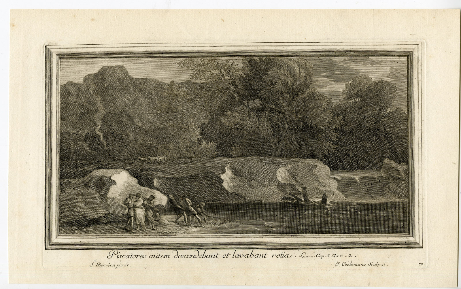 , Antique Master Print-LANDSCAPE-SHORE FISHERMEN-NETS-Coelemans-Bourdon-1767, Pictura Antique Prints