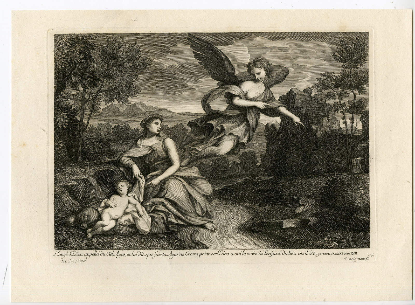 , Antique Master Print-AGAR-ANGEL-GOD’S PROTECTION-HEALING-Coelemans-Loyr-1767, Pictura Antique Prints