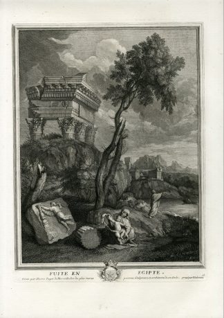 Antique Master Print-HOLY FAMILY-FLIGHT-EGYPT-ARCHITECTURE-Coelemans-Puget-1767