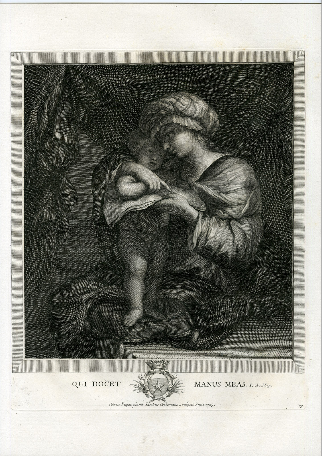 , Antique Master Print-VIRGIN-MARIA READING TO JESUS-Coelemans-Puget-1767, Pictura Antique Prints