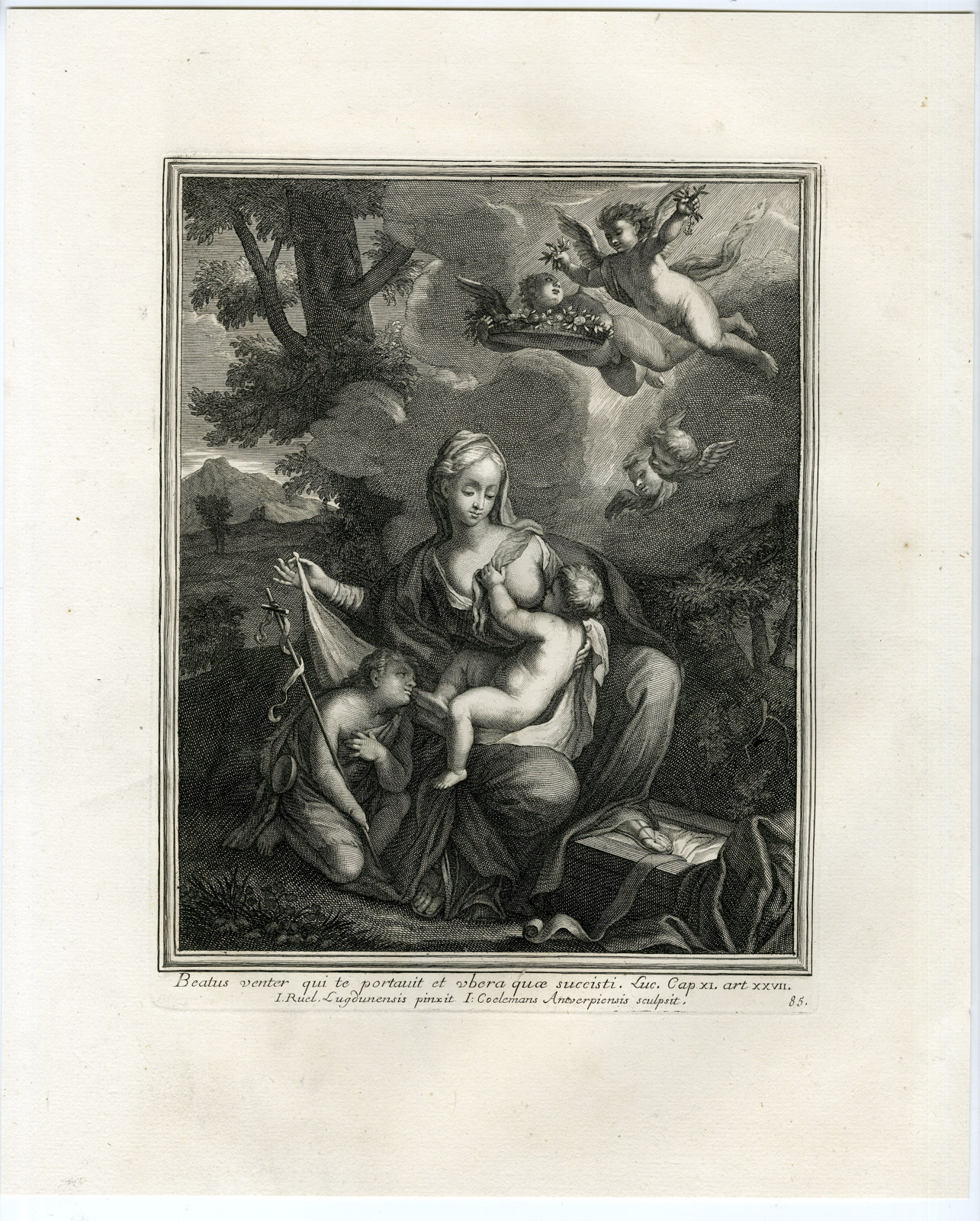 , Antique Master Print-HOLY VIRGIN-BREASTFEEDING JESUS-ST JOHN-Coelemans-Ruel-1767, Pictura Antique Prints