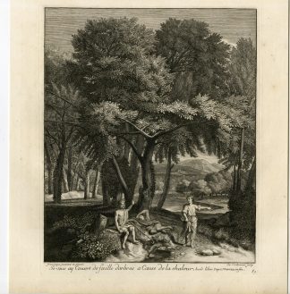 Antique Master Print-LANDSCAPE-SHEPHERD-WOMAN-FLOWERS-TREES-Coelemans-Milet-1767