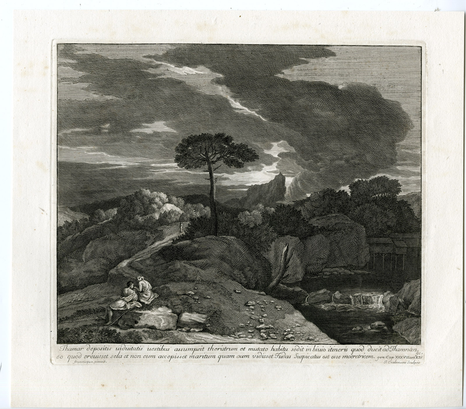 , Antique Master Print-TAMAR-THAMAR-WIDOW’S VEIL-LANDSCAPE-Coelemans-Milet-1767, Pictura Antique Prints