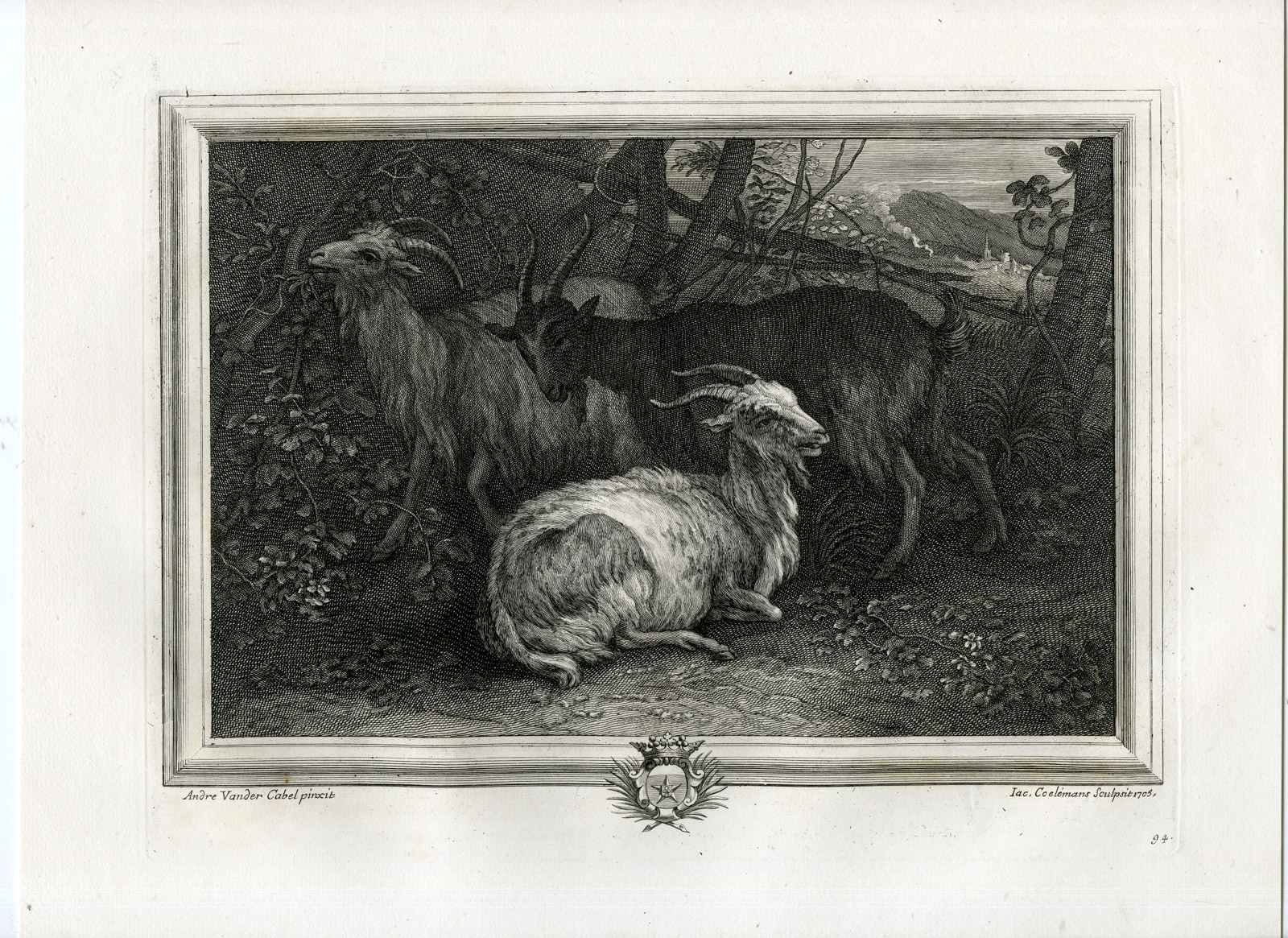 , Antique Master Print-THREE GOATS-Coelemans-van der Cabel-1767, Pictura Antique Prints