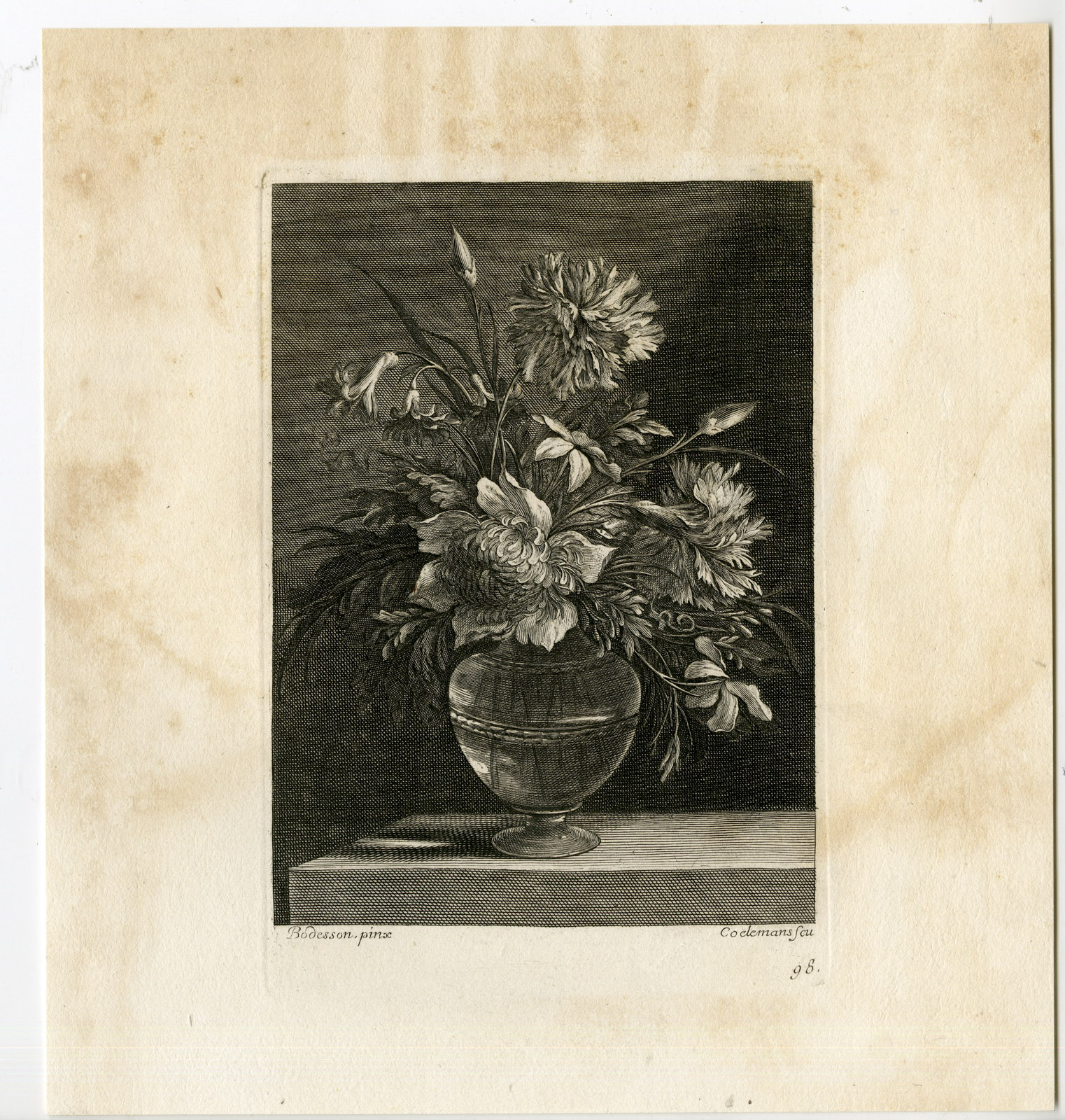 , Antique Master Print-STILL LIFE-FLOWERS-VASE-Coelemans-Baudesson-1767, Pictura Antique Prints