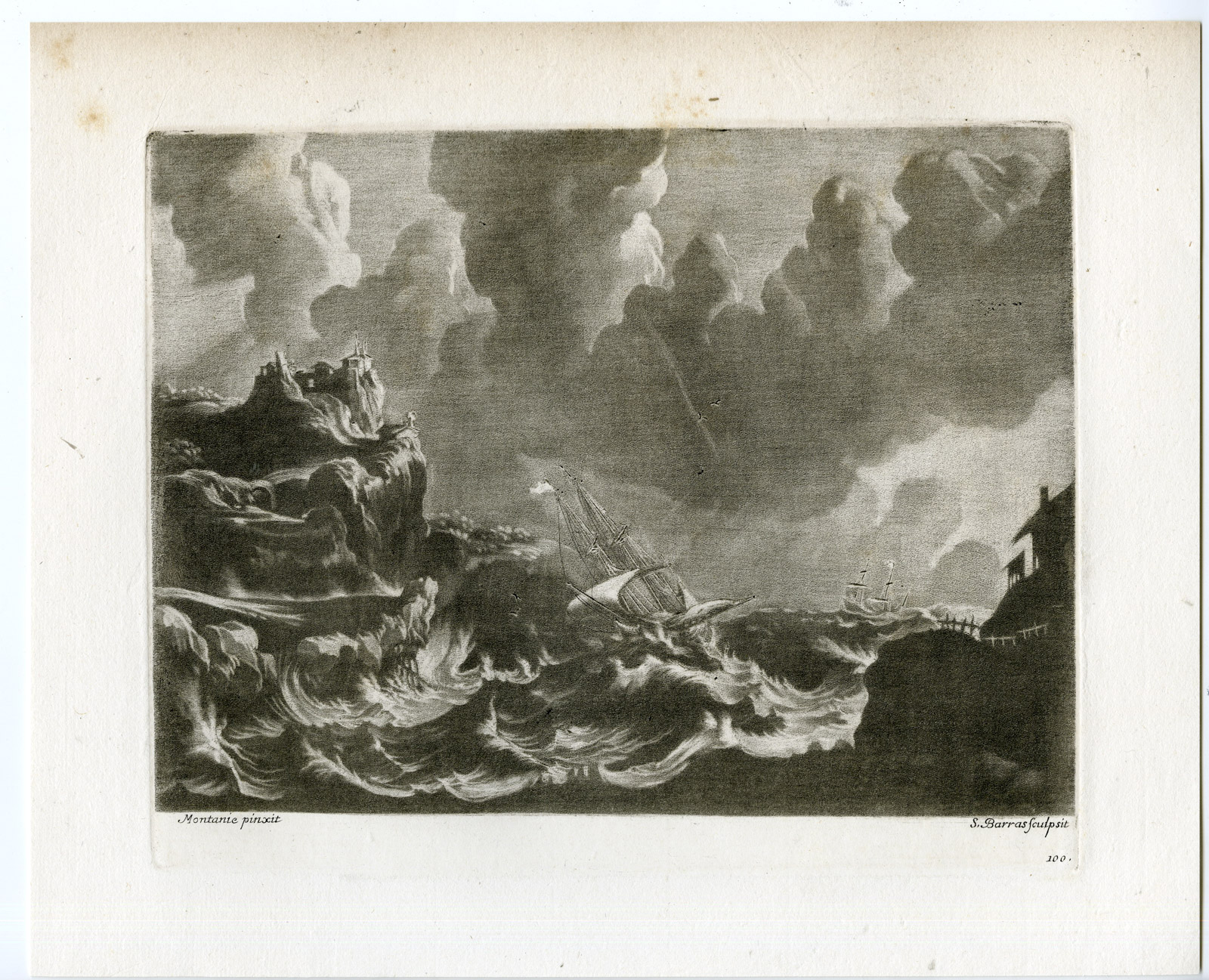 , Antique Master Print-NAVAL BATTLE AT SEA-COAST-Barras-Montagne-1767, Pictura Antique Prints