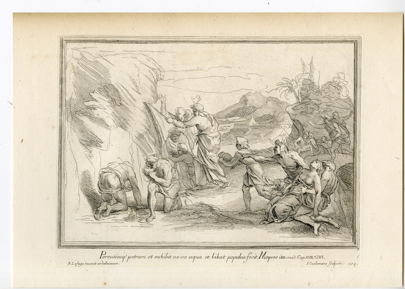 , Antique Master Print-MOSES-HOREB-CRUSH ROCK FOR WATER-Coelemans-Lafage-1767, Pictura Antique Prints