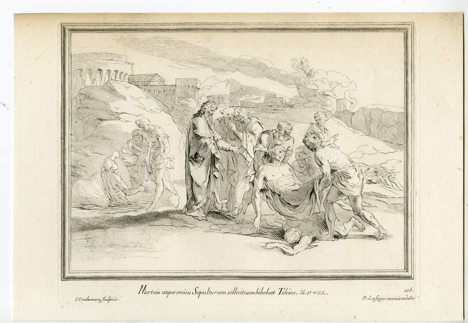 , Antique Master Print-TOBIAS CARING FOR THE DEATH-Coelemans-Lafage-1767, Pictura Antique Prints