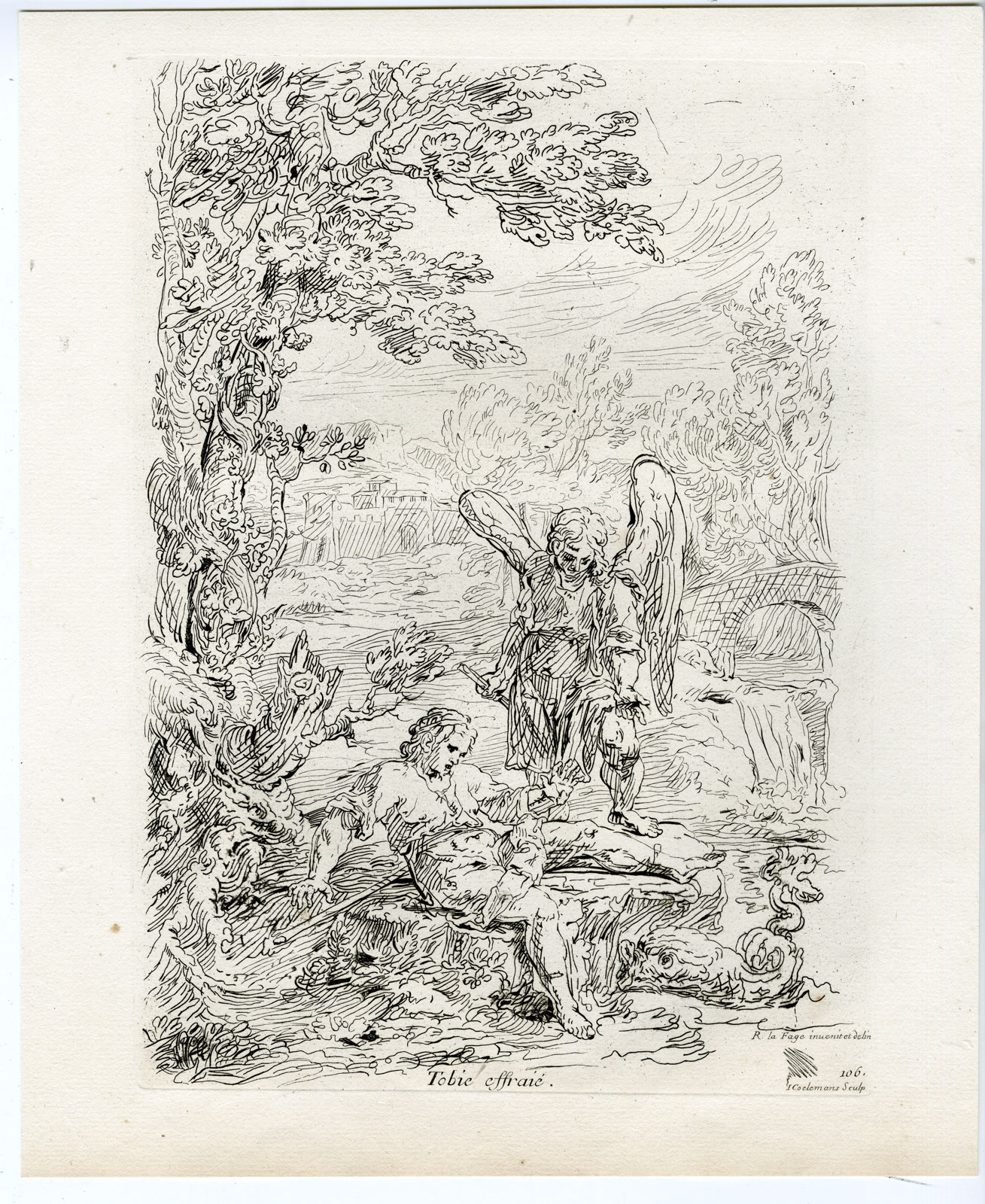 , Antique Master Print-TOBIAS SCARED FOR A FISH-ANGEL-Coelemans-Lafage-1767, Pictura Antique Prints