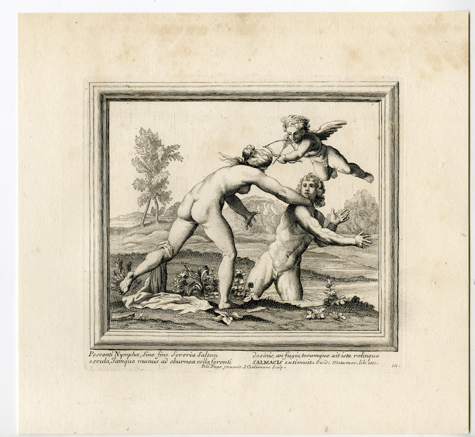 , Antique Master Print-WATER NYMPH SALMACIS-HERMAPHRODITE-Coelemans-Lafage-1767, Pictura Antique Prints