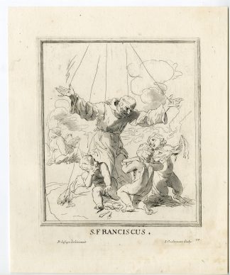 Antique Master Print-SAINT FRANCIS-ANGELS-CRUCIFIX-Coelemans-Lafage-1767