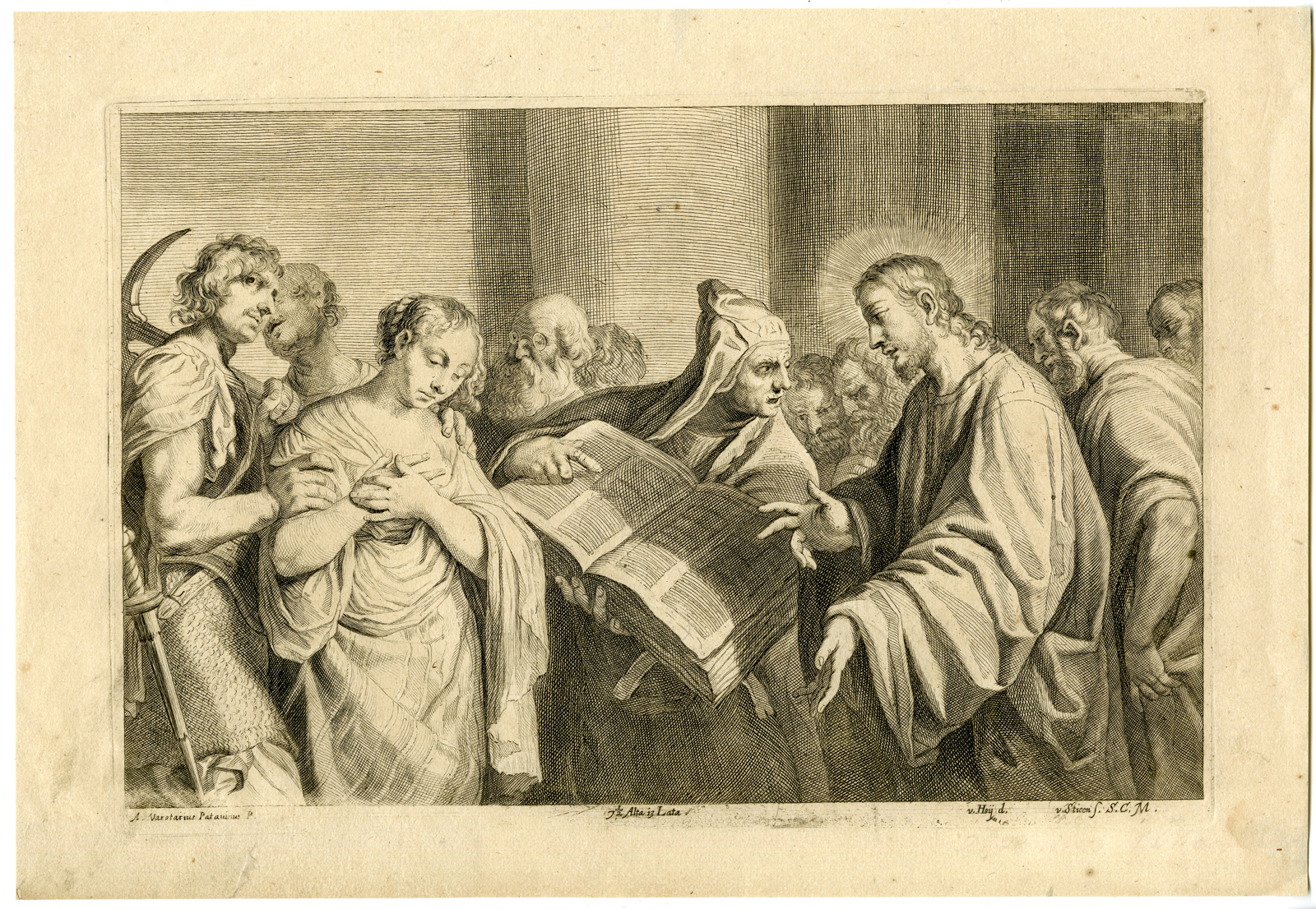 , Antique Print-CHRIST-WOMAN-ADULTERY-van der Steen-Varotari-Teniers-1673, Pictura Antique Prints