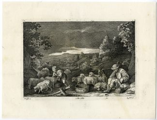 Antique Print-PASTORAL LANDSCAPE-SHEPHERD-SHEEP-Boel-Bassano-Teniers-1673