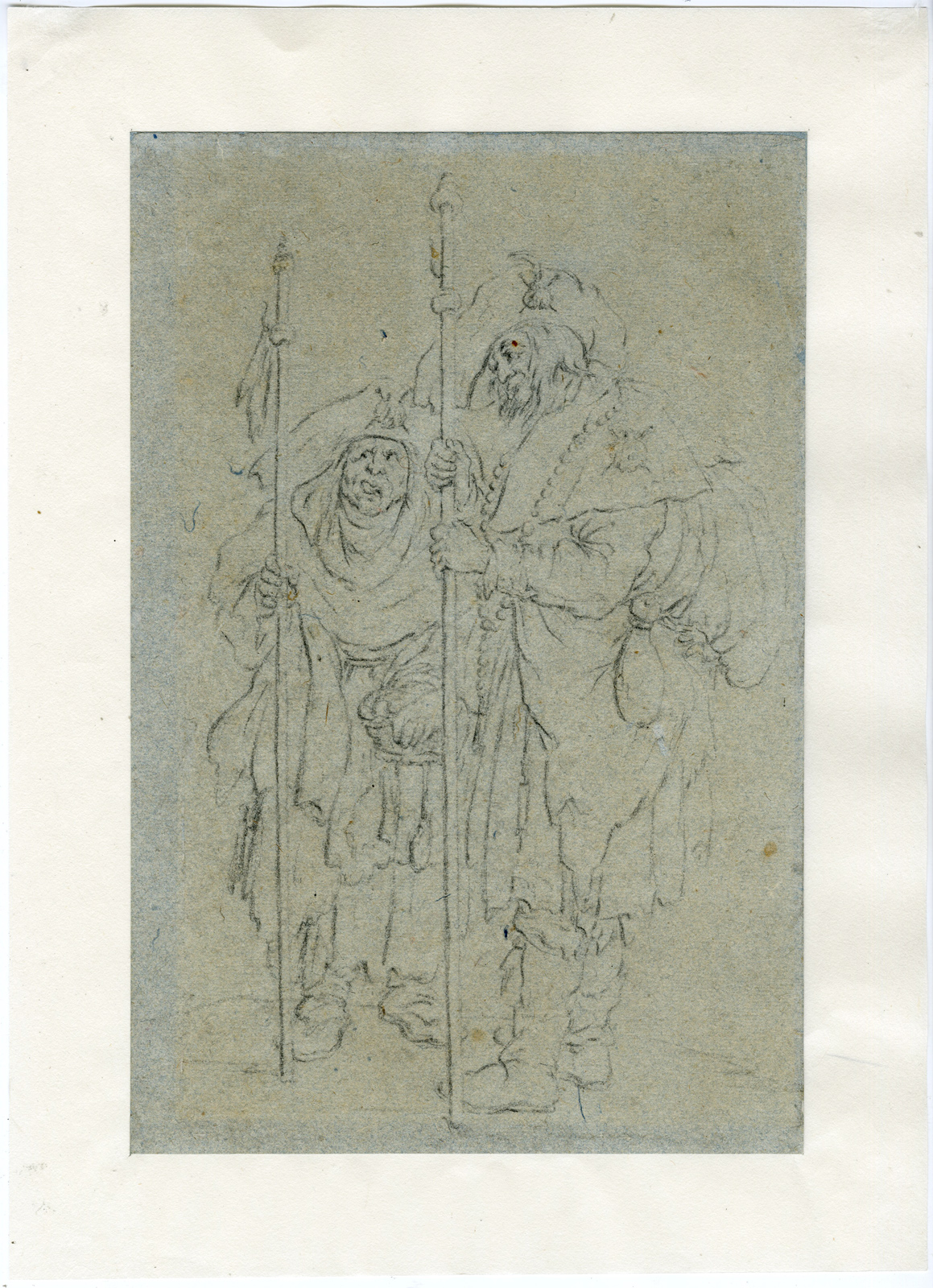 , Antique Drawing-TWO-PILGRIMS-TRAVELLERS-Lagniet-c.1657, Pictura Antique Prints