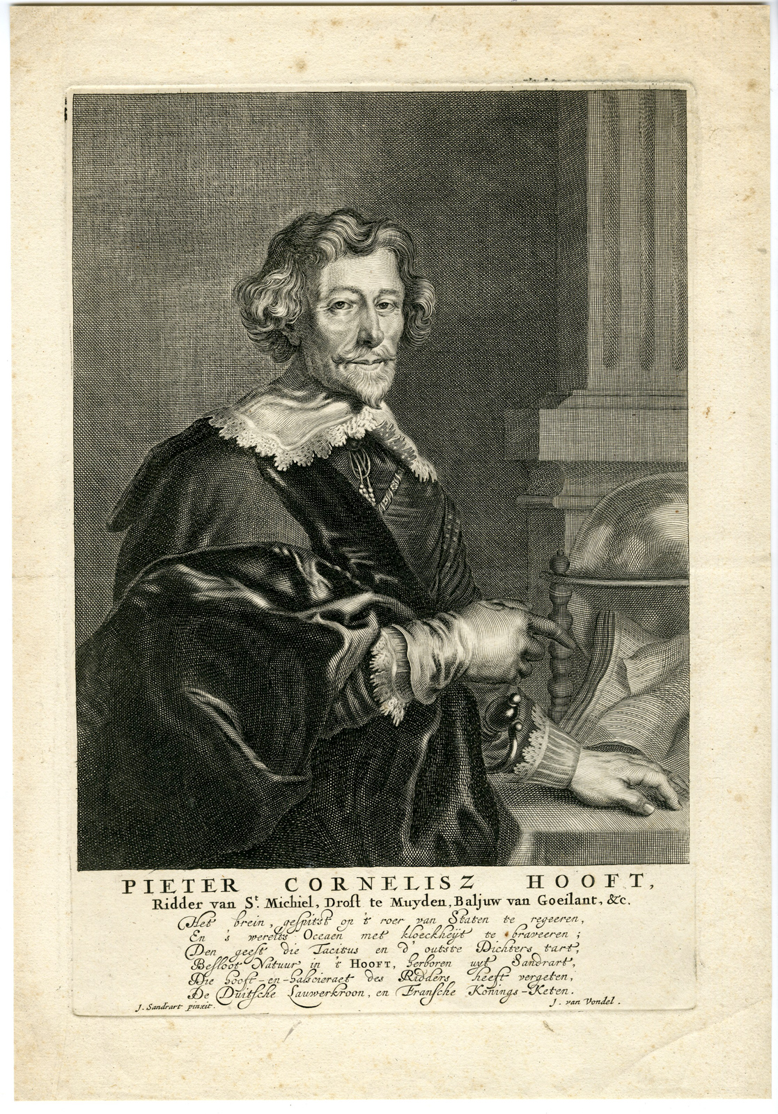 , Rare-Antique Master Print-PORTRAIT PIETER CORNELISZ HOOFT-Bloteling-c.1655, Pictura Antique Prints