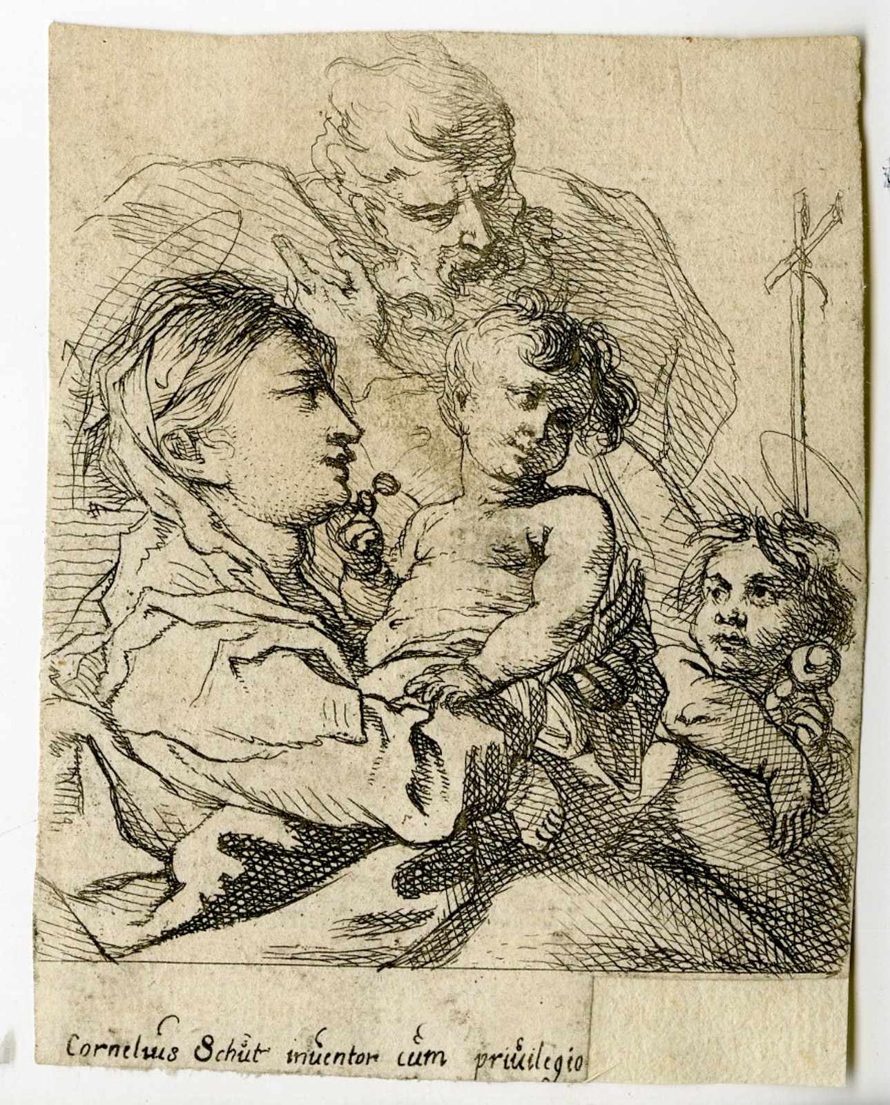 , Rare-Antique Master Print-HOLY FAMILY-JOHN THE BAPTIST-Schut-1612, Pictura Antique Prints