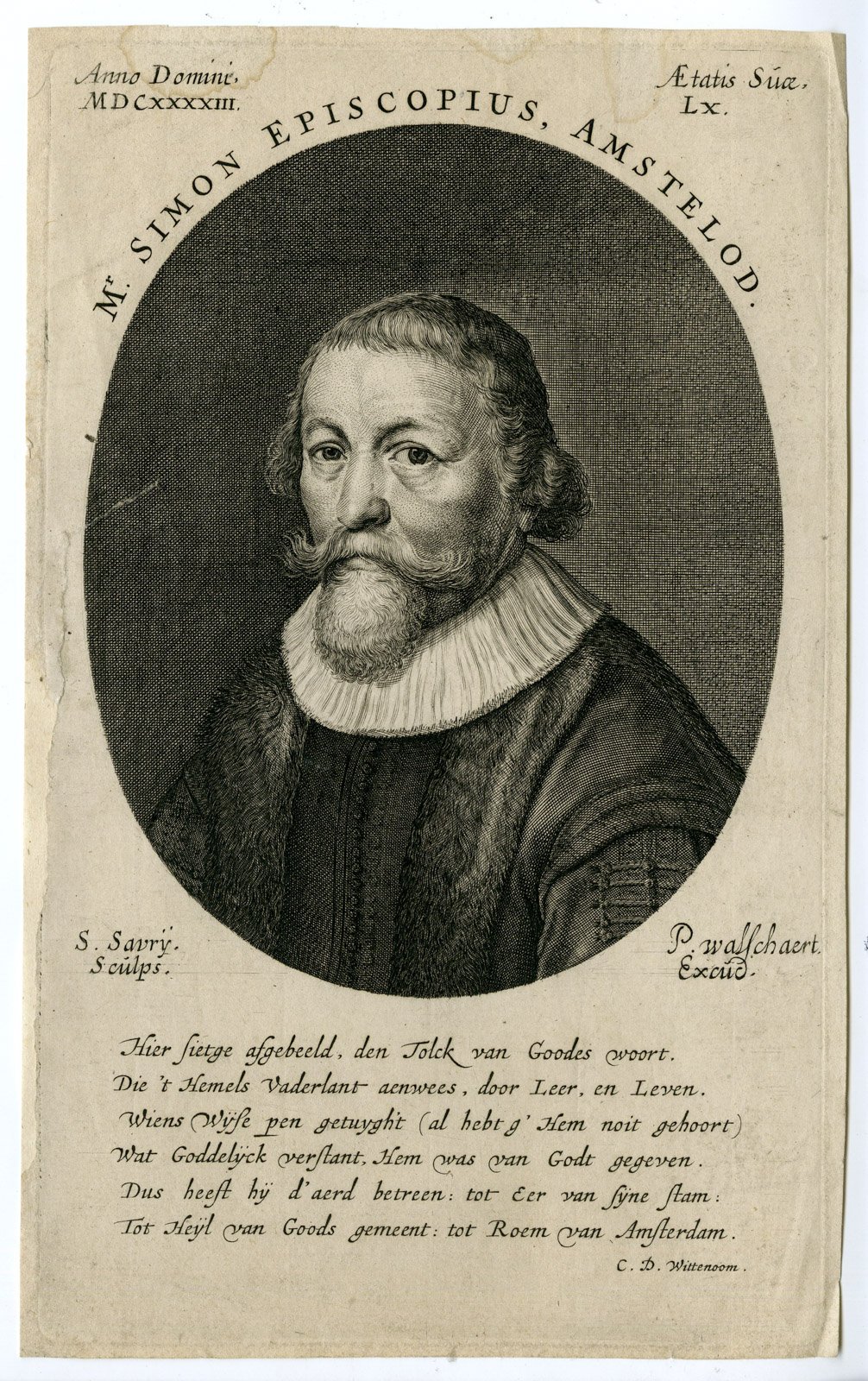 , Rare-Antique Master Print-PORTRAIT-SIMON EPISCOPIUS-THEOLOGIAN-Savery-1624, Pictura Antique Prints