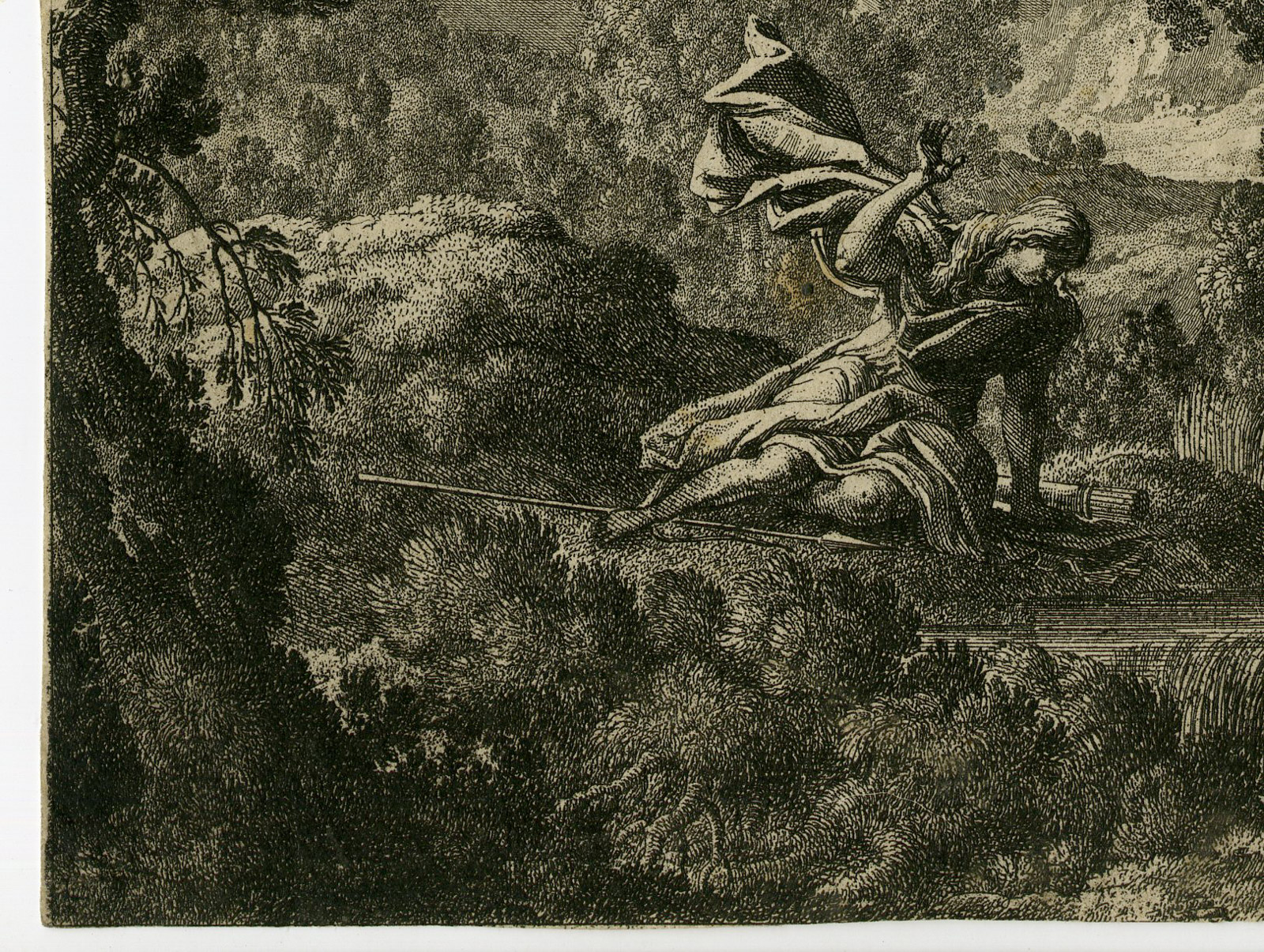 , Rare-Antique Master Print-DIANA-HUNTRESS IN LANDSCAPE-FOUNTAIN-Perelle-le Blond-c.1660, Pictura Antique Prints
