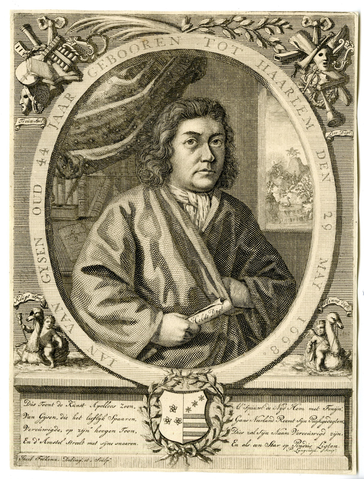 , Rare-Antique Master Print-PORTRAIT-JAN VAN GIJSEN-POET-Folkema, Pictura Antique Prints