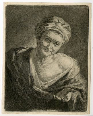 Rare-Antique Master Print-PORTRAIT-BEGGAR-WOMAN-TOOTHLESS-Schmidt-Rembrandt-1755