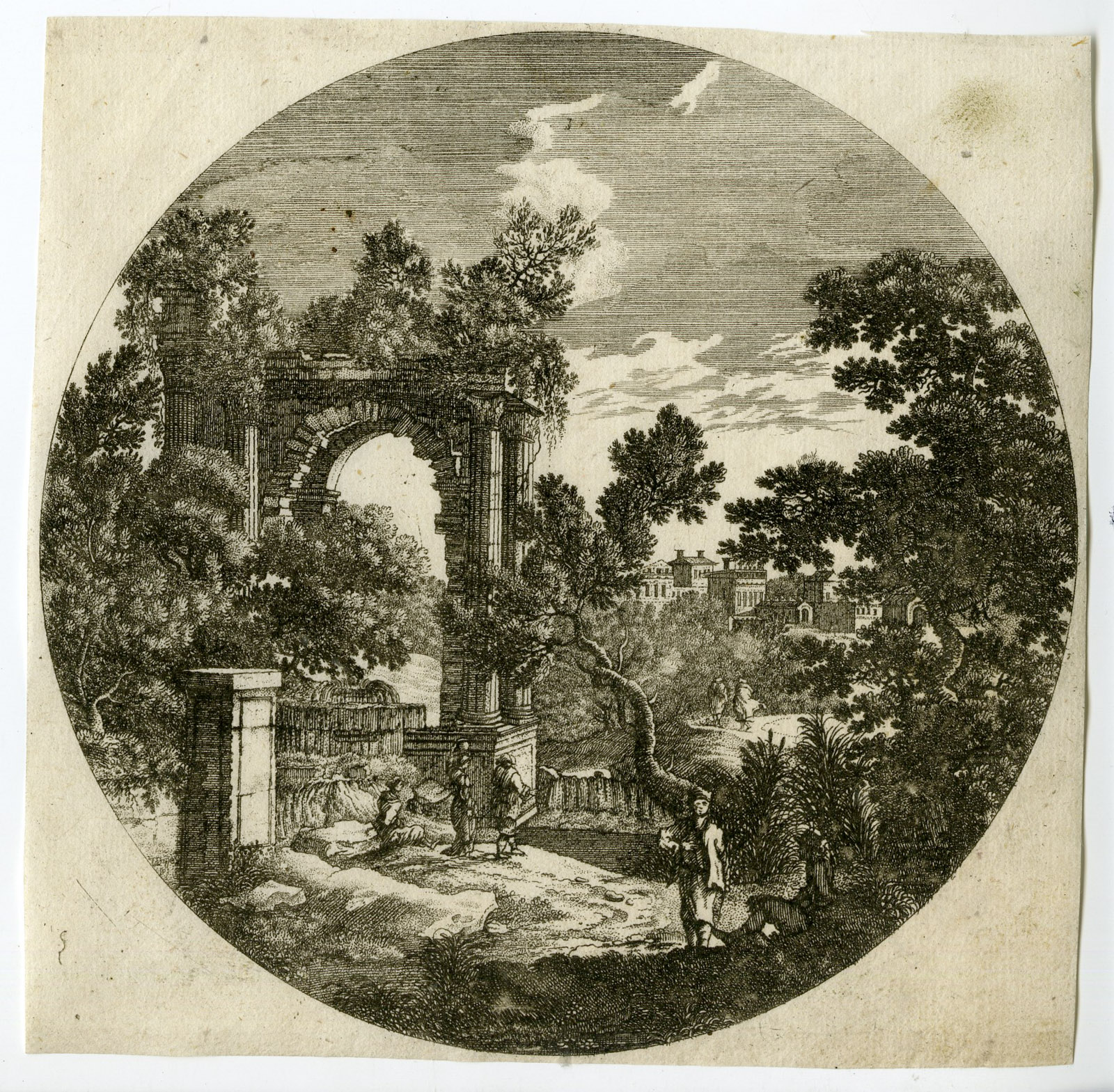 , Rare-Antique Master Print-ARCADIAN-LANDSCAPE-TRIUMPHAL ARCH-Anonymous, Pictura Antique Prints