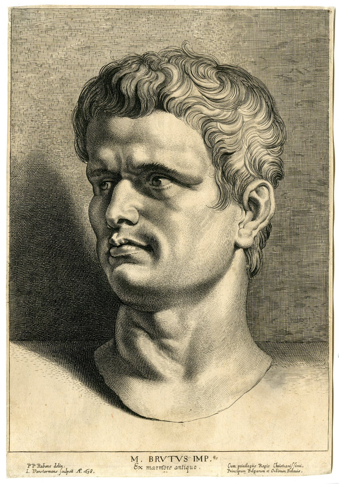 , Rare-Antique Master Print-PORTRAIT ROMAN EMPEROR BRUTUS-Vorsterman-Rubens-c.1650, Pictura Antique Prints