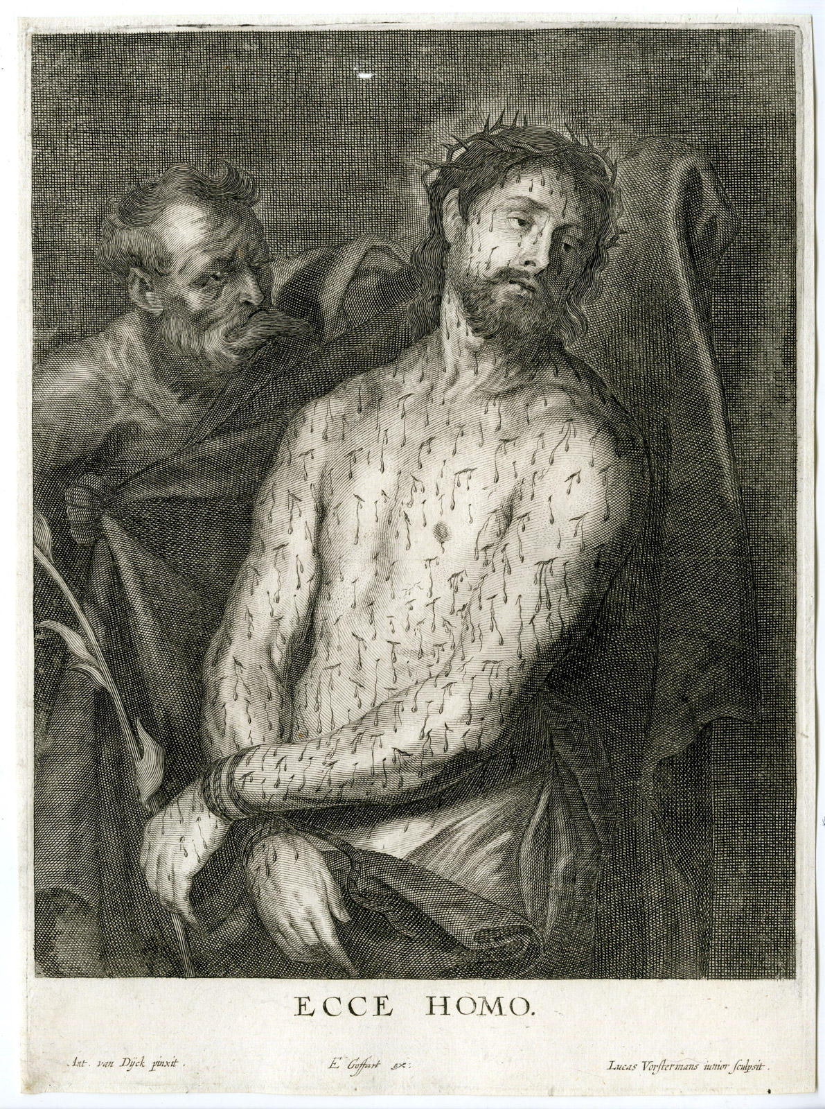 , Rare-Antique Master Print-TORTURE JESUS-THORN CROWN-Vorsterman-van Dijck-c.1650, Pictura Antique Prints