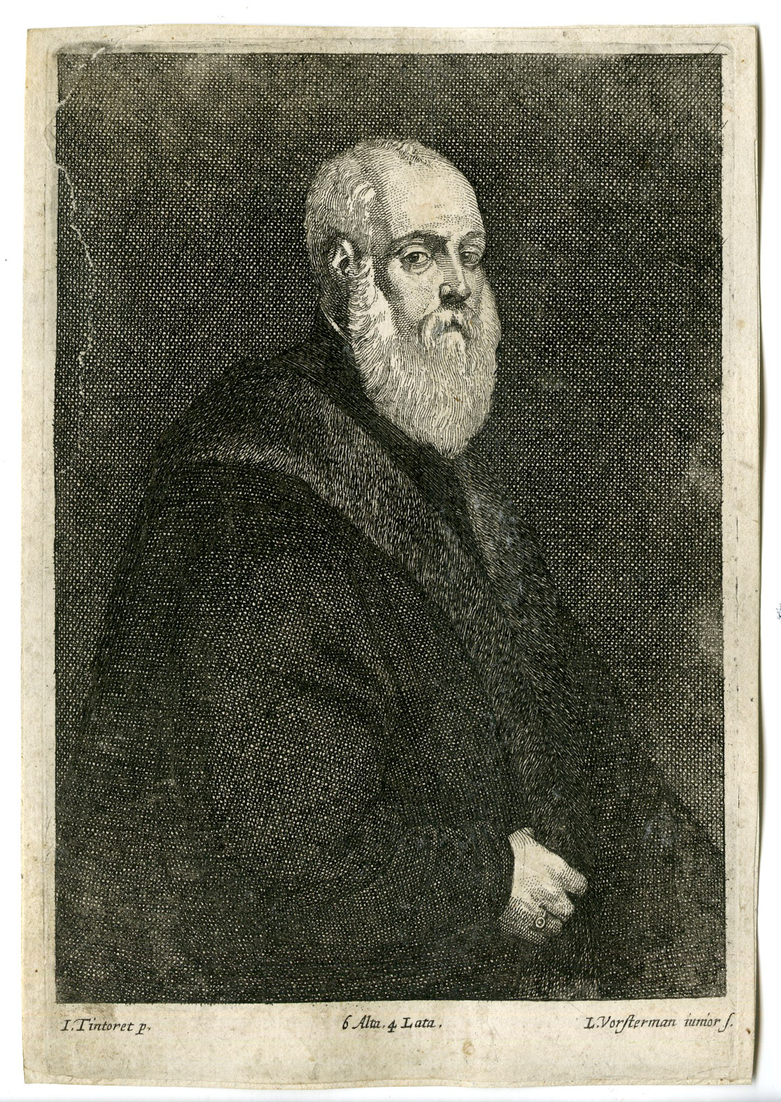 , Rare-Antique Master Print-OLD MAN WITH BEARD-Vorsterman-Tintoretto-1660, Pictura Antique Prints