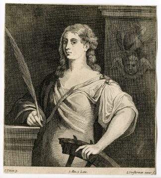Rare-Antique Master Print-PORTRAIT-YOUNG WOMAN-FEATHER-Vorsterman-Titian-1660