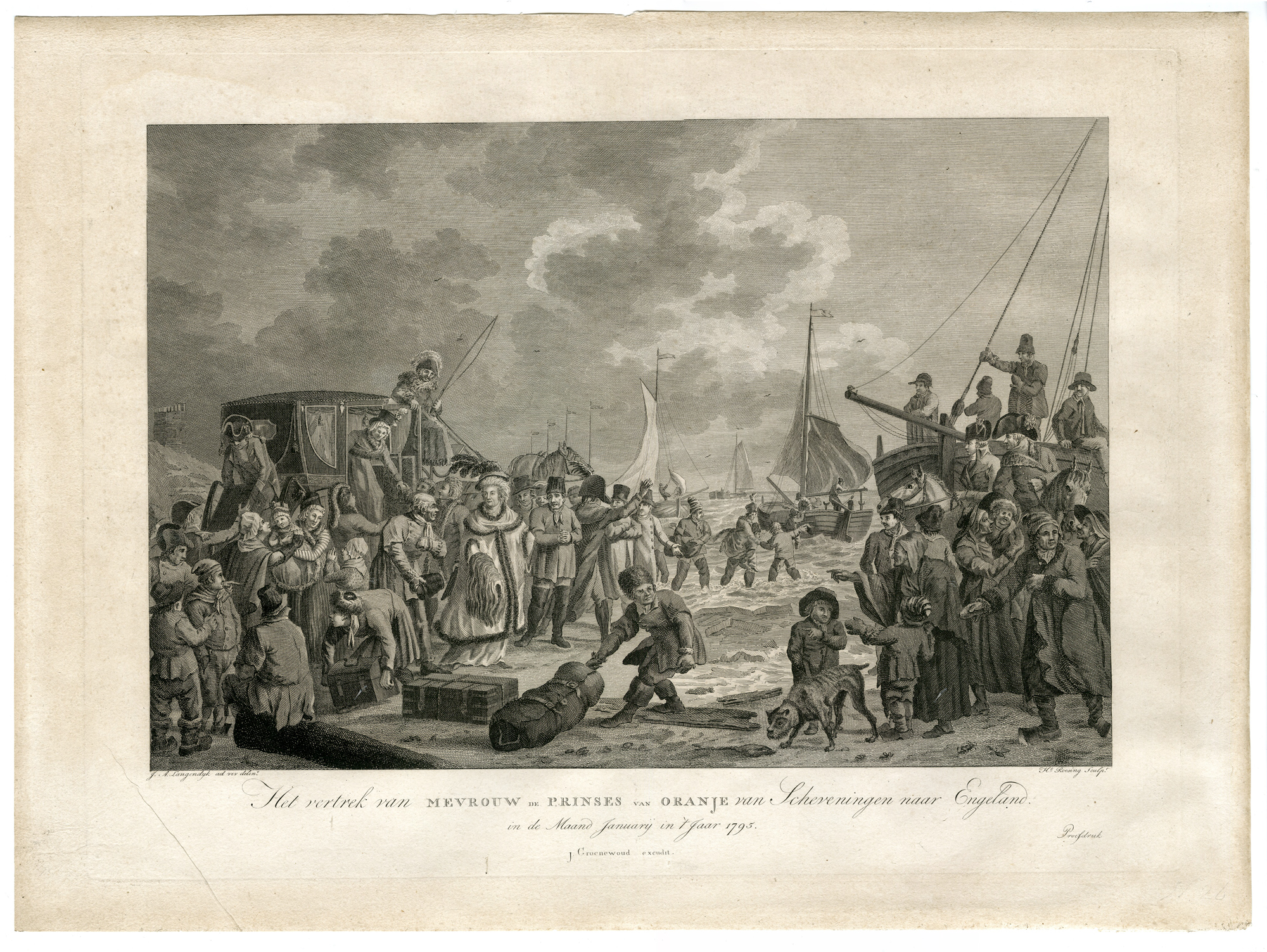 , Antique Master Print-DEPARTURE-WILHELMINA VAN PRUISEN-Roosing-Langendijk-1795, Pictura Antique Prints
