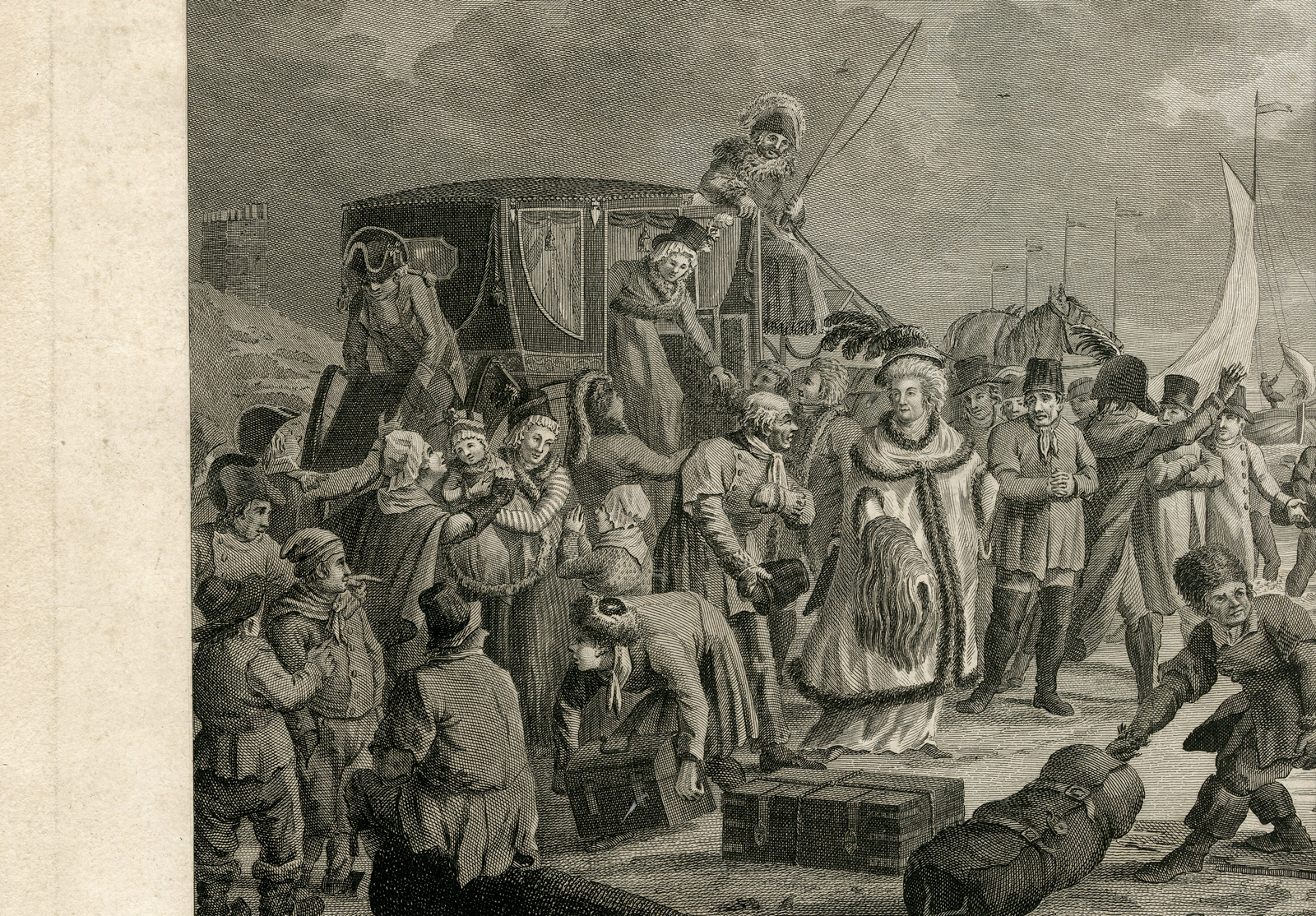 , Antique Master Print-DEPARTURE-WILHELMINA VAN PRUISEN-Roosing-Langendijk-1795, Pictura Antique Prints