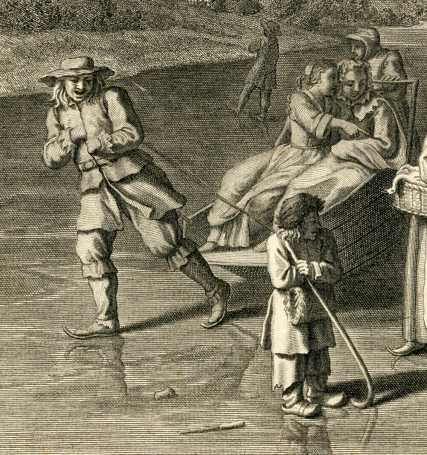 , Antique Master Print-JANUARY-ICE SKATING-SLEDGE-KOLF-HOCKEY-Mariette-c.1690, Pictura Antique Prints