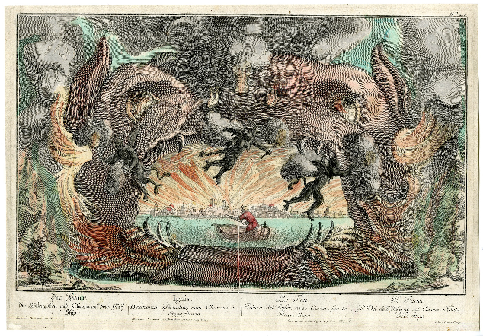 , Rare-Antique Master Print-FEU-FIRE-DEVIL-MOUTH OF HELL-Lobeck-Burnacini-c.1750, Pictura Antique Prints