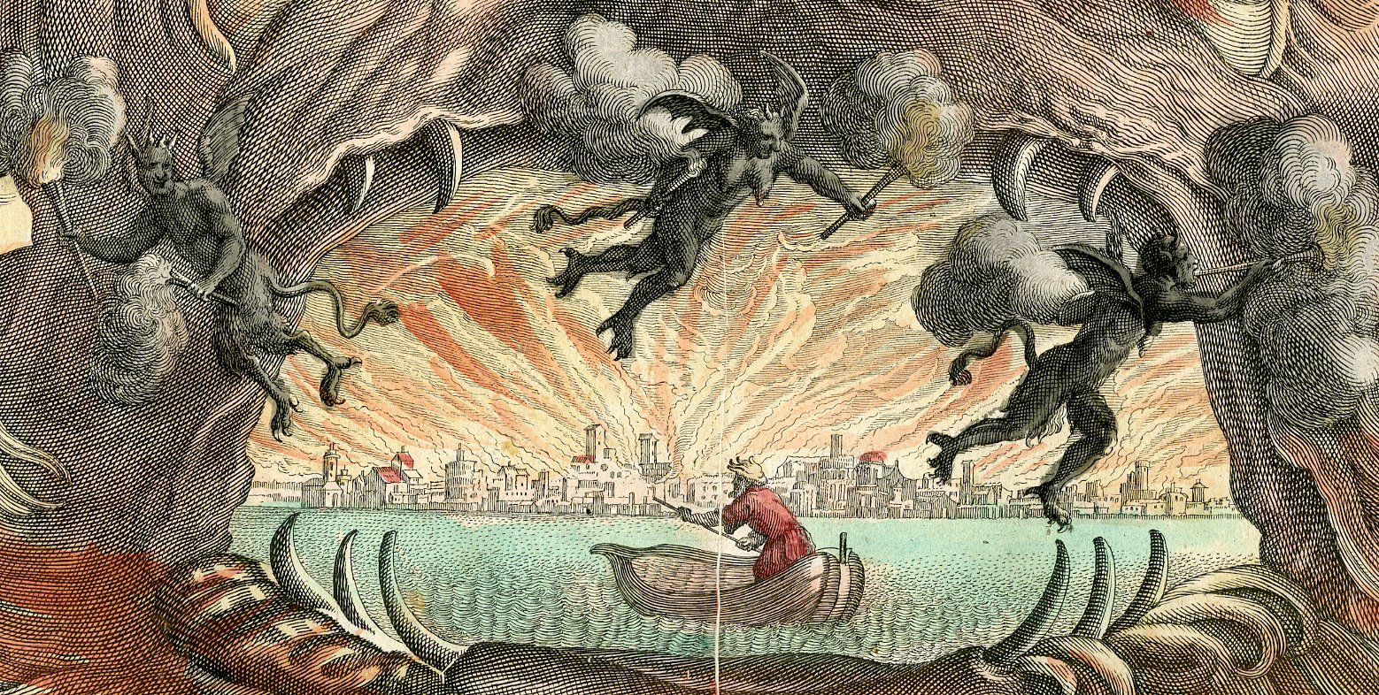 , Rare-Antique Master Print-FEU-FIRE-DEVIL-MOUTH OF HELL-Lobeck-Burnacini-c.1750, Pictura Antique Prints