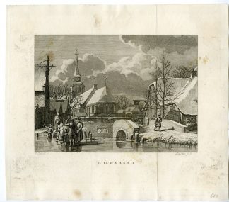 Rare-Antique Master Print-MONTH OF JANUARY-DUTCH VILLAGE-FIGURES-ICE-de Wit-Cats