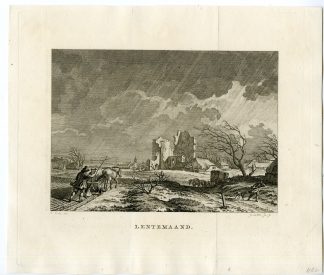Rare-Antique Master Print-SPRING-MONTHOF MARCH-LANDSCAPE-BAD WEATHER-de Wit-Cats