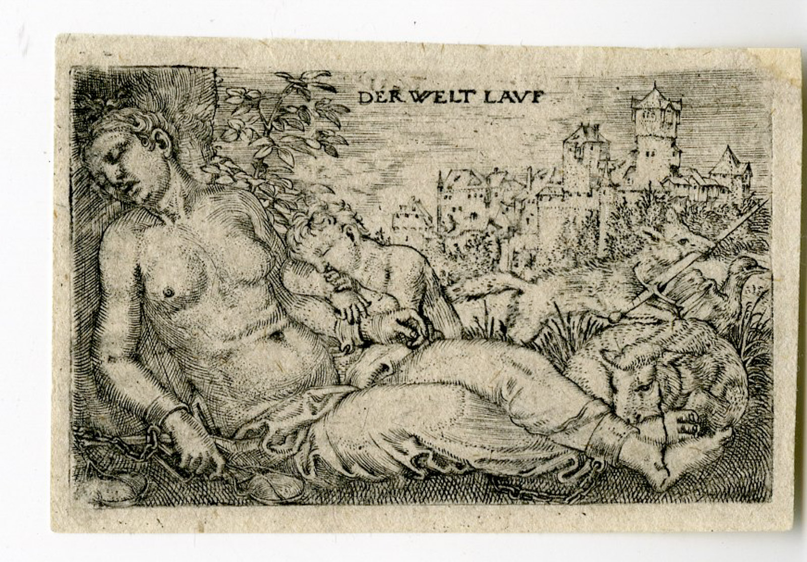 , Rare-Antique Master Print-DER WELT LAUF-SLEEPING JUSTICE-Beham-c.1525, Pictura Antique Prints