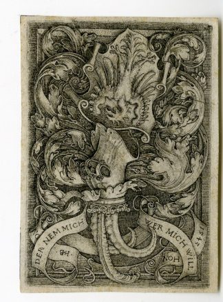Rare-Antique Master Print-COAT OF ARMS WITH EAGLE-Beham-1543