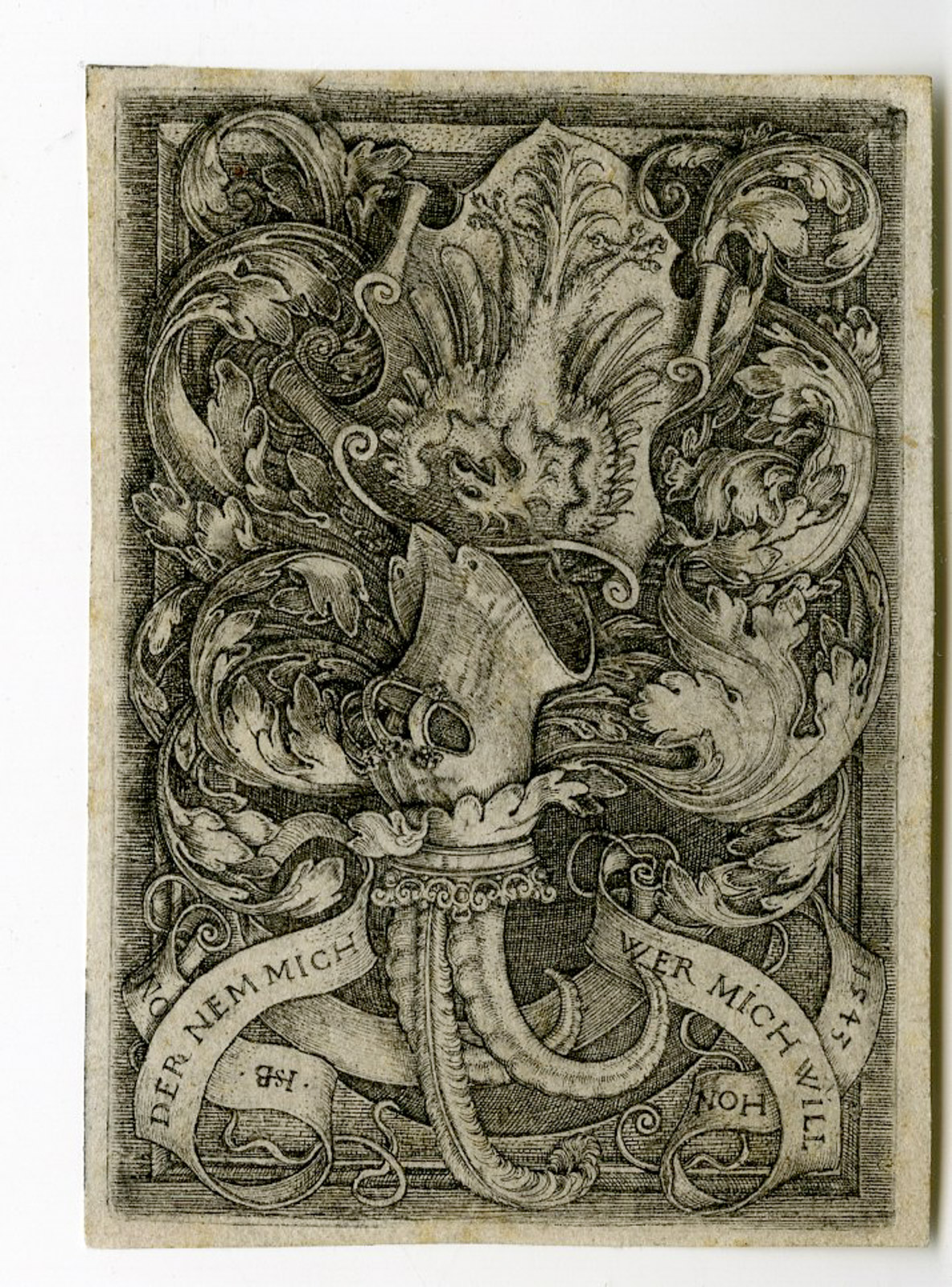 , Rare-Antique Master Print-COAT OF ARMS WITH EAGLE-Beham-1543, Pictura Antique Prints