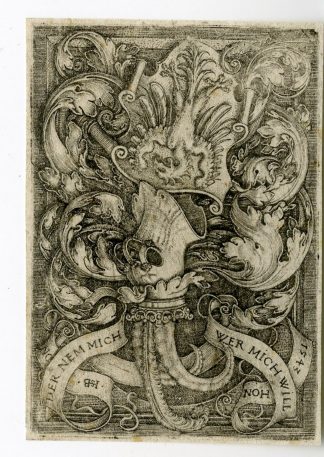 Rare-Antique Master Print-COAT OF ARMS WITH EAGLE-Beham-1543