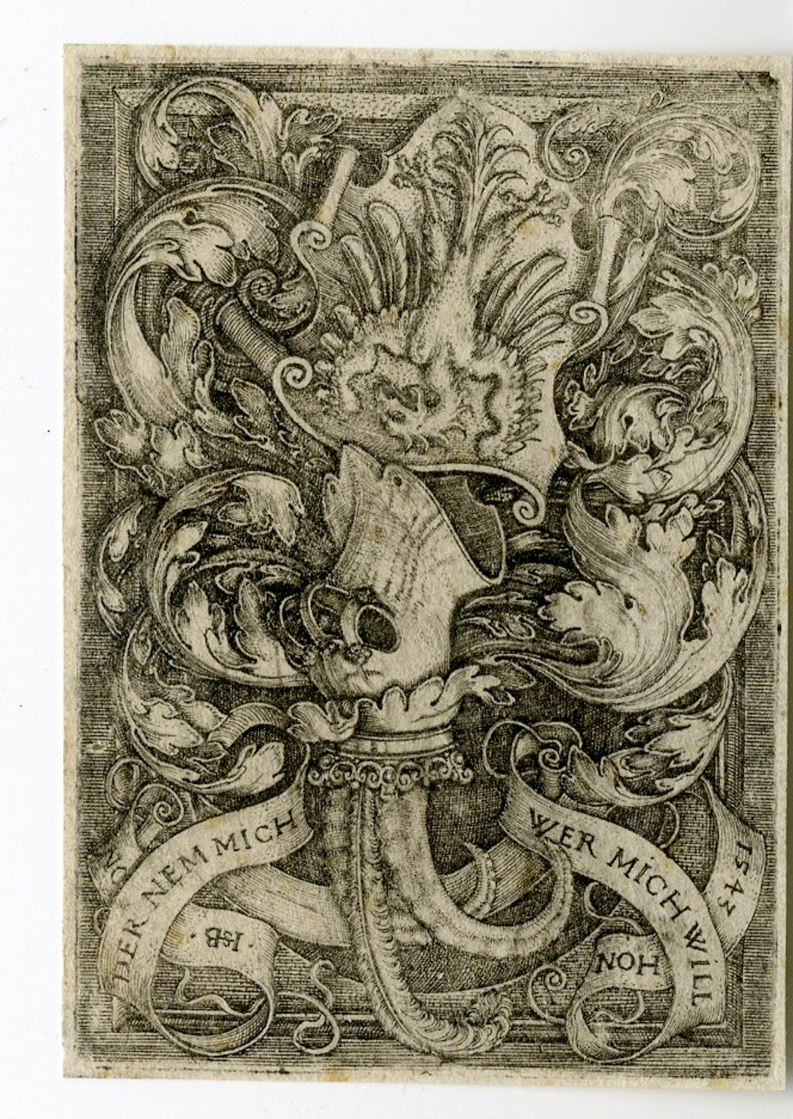 , Rare-Antique Master Print-COAT OF ARMS WITH EAGLE-Beham-1543, Pictura Antique Prints