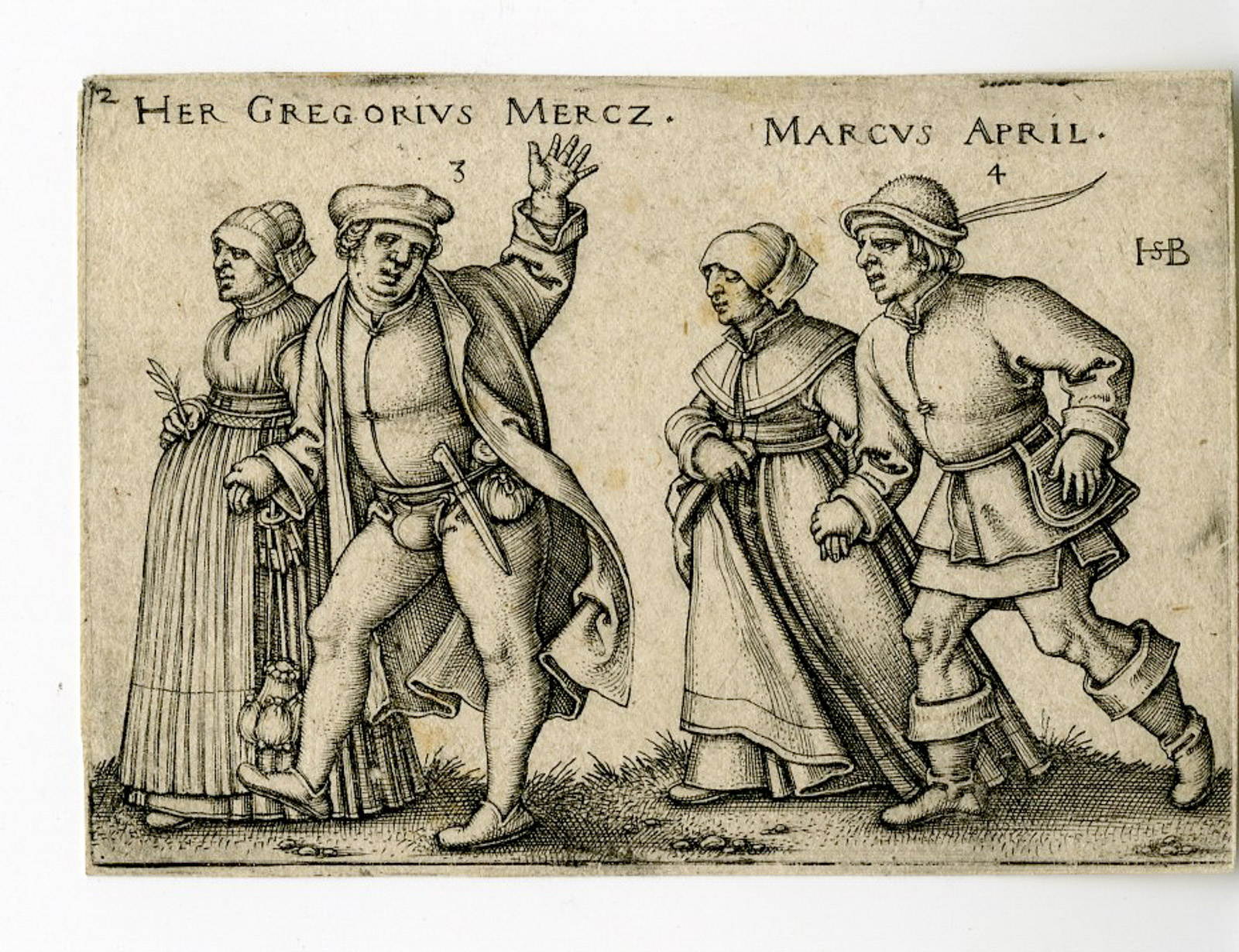 , Rare-Antique Master Print-MARCH-APRIL-GREGORIUS-MARCUS-Beham-c.1546, Pictura Antique Prints