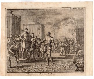 Antique Print-TIBURTIUS-BAREFOOT-GLOWING COALS-CROWD WATCHING-Luyken-ca 1685