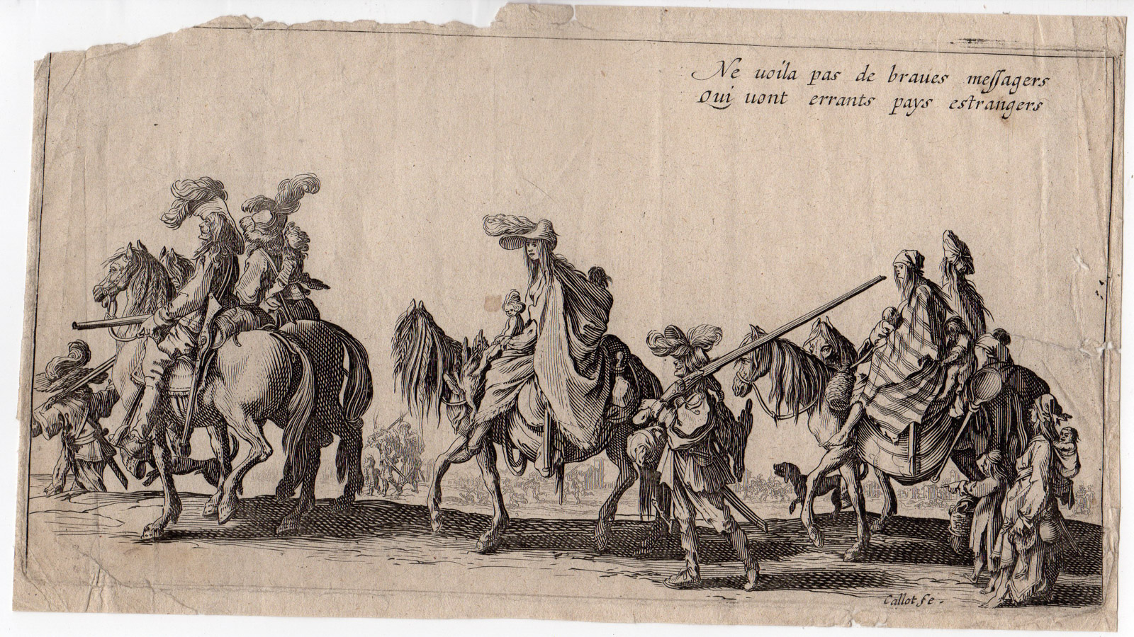 , Antique Print-GYPSIES-GUARDS-MARCHING-WEAPONS-HORSEBACK-Callot-ca 1660, Pictura Antique Prints