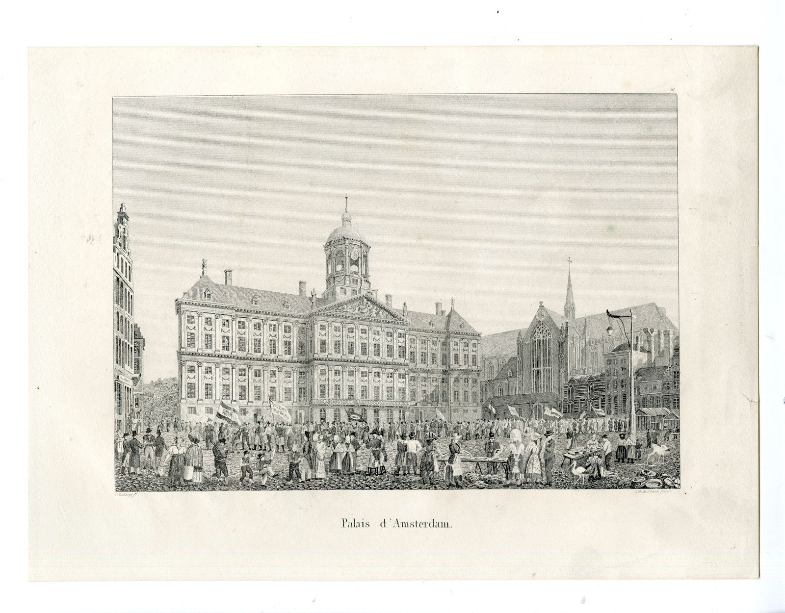, Antique Print-ROYAL PALACE-AMSTERDAM-CITY HALL-Lebarge-Cloet-1825, Pictura Antique Prints