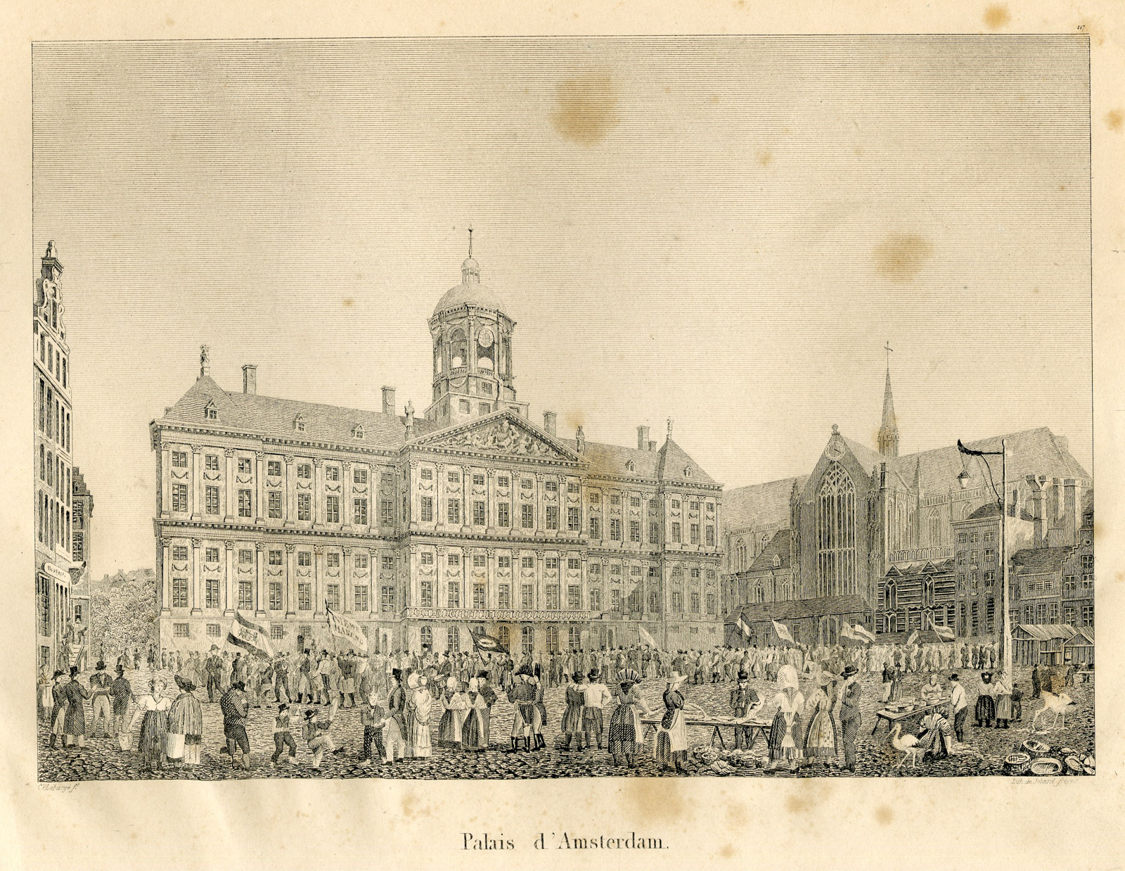 , Antique Print-ROYAL PALACE-AMSTERDAM-CITY HALL-Lebarge-Cloet-1825, Pictura Antique Prints