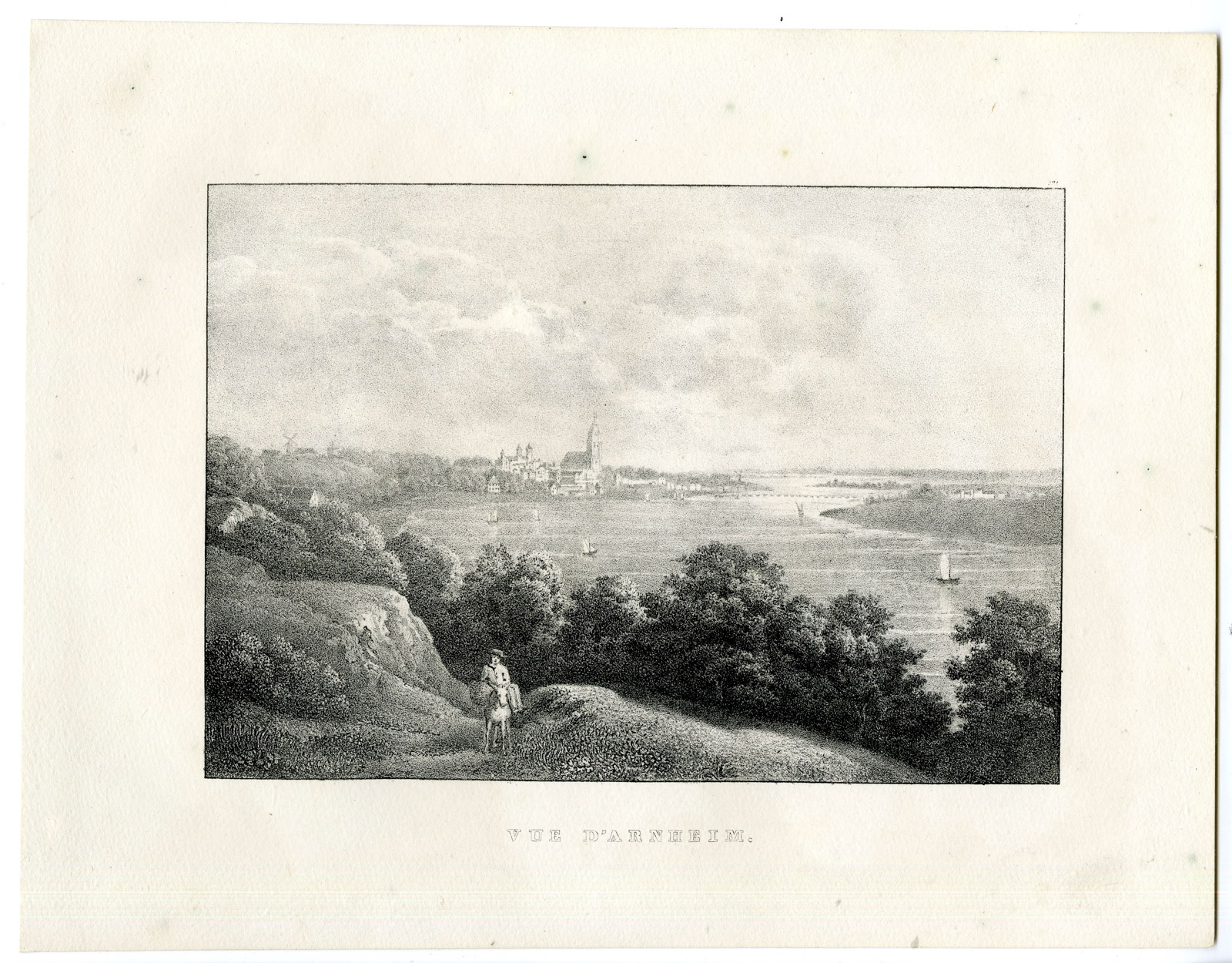 , Antique Print-ARNHEM-ARNHEIM-RIVER RHINE-VIEW-Cloet-1825, Pictura Antique Prints